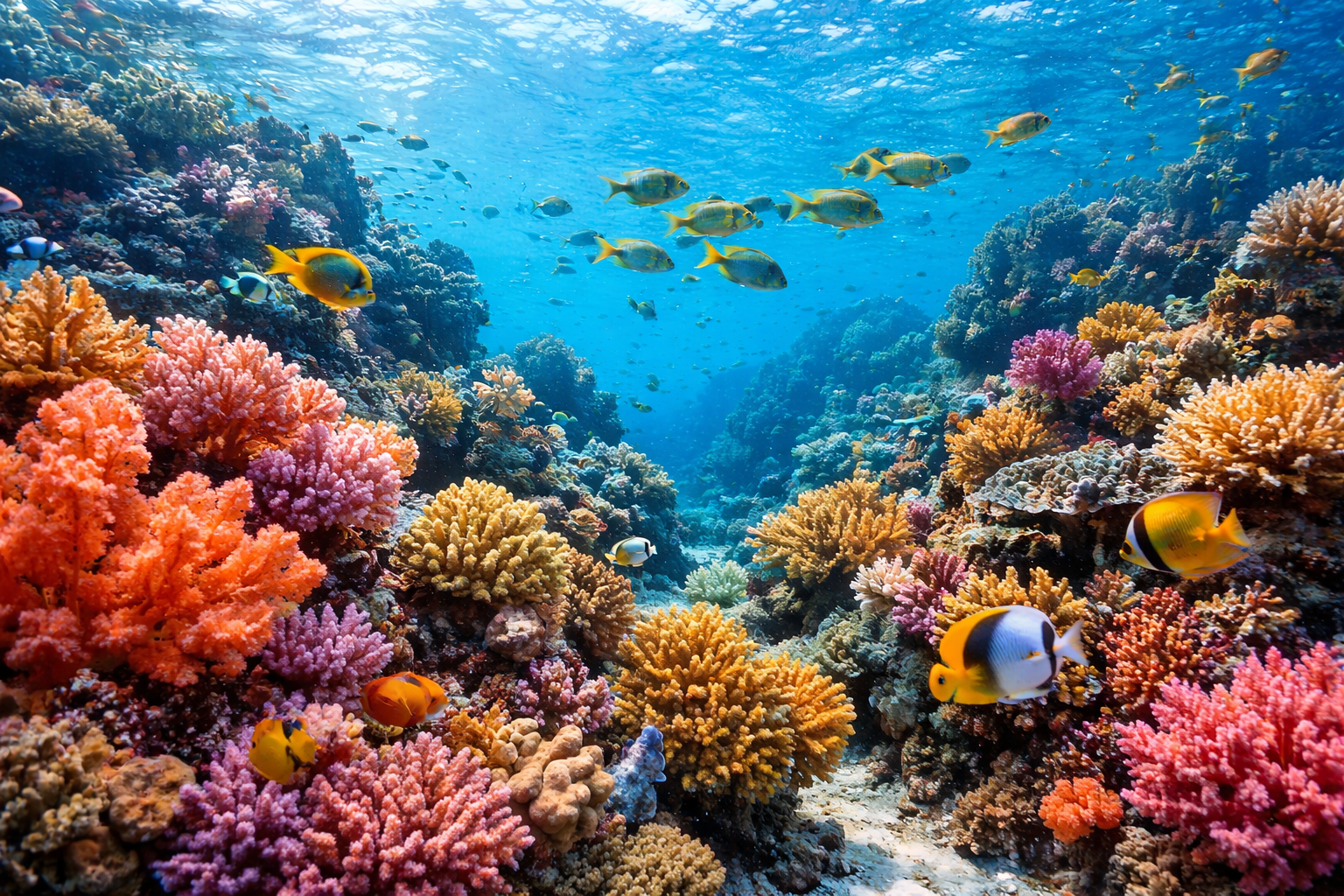 Bawah laut Raja Ampat dengan terumbu karang berwarna-warni dan ikan tropis